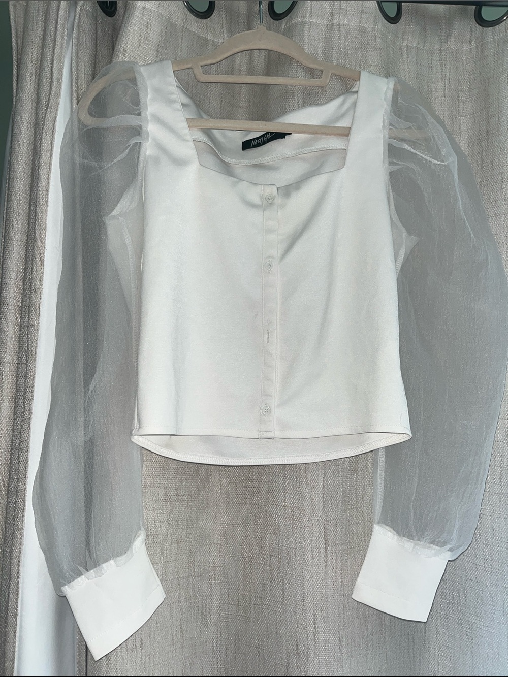 Nasty Gal White Sheer Puff-Sleeve Crop Blouse